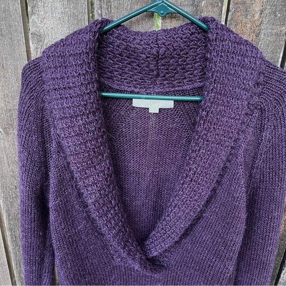 Loft Ann Taylor Alpaca Blend Deep V Shawl Sweater Purple Sz M - Picture 5 of 14